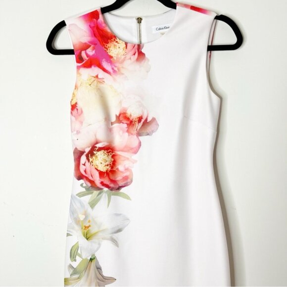 Calvin Klein Sheath Mini Dress Scuba Floral print Knee Length Cocktail Size US 2 - Picture 5 of 15